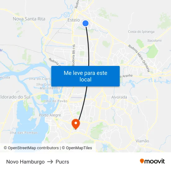 Novo Hamburgo to Pucrs map