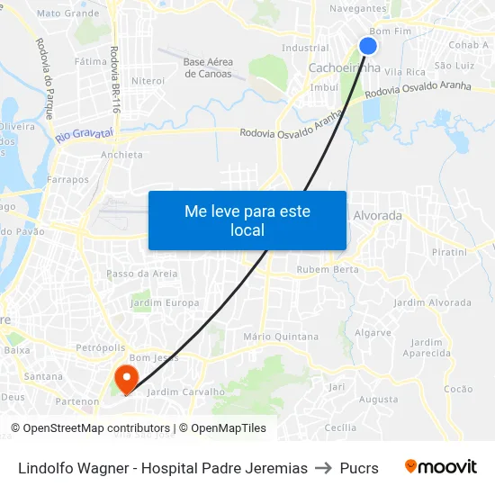 Lindolfo Wagner - Hospital Padre Jeremias to Pucrs map