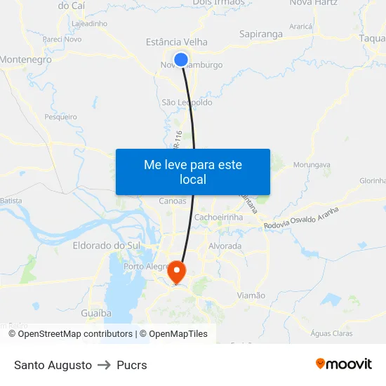 Santo Augusto to Pucrs map