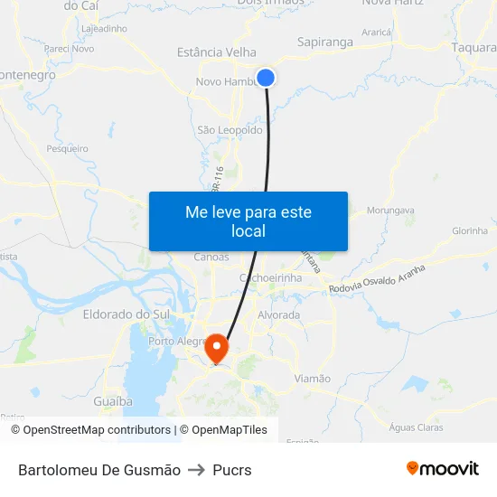 Bartolomeu De Gusmão to Pucrs map