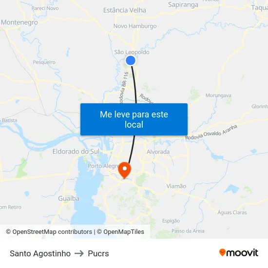 Santo Agostinho to Pucrs map