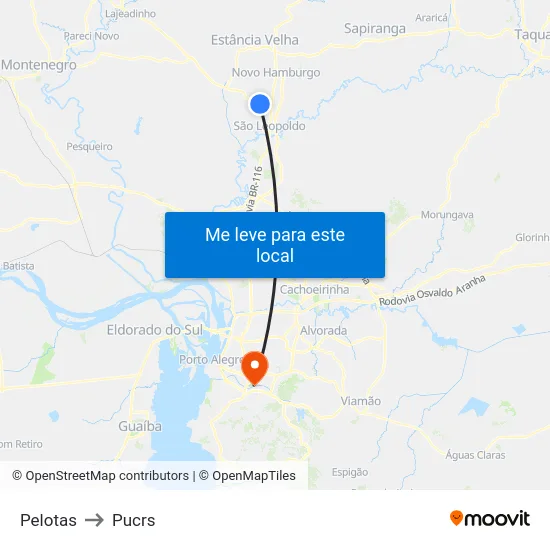 Pelotas to Pucrs map