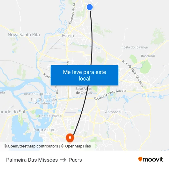 Palmeira Das Missões to Pucrs map