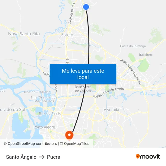 Santo Ângelo to Pucrs map