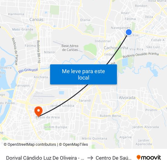Dorival Cândido Luz De Oliveira - Parada 59 to Centro De Saúde Iapi map