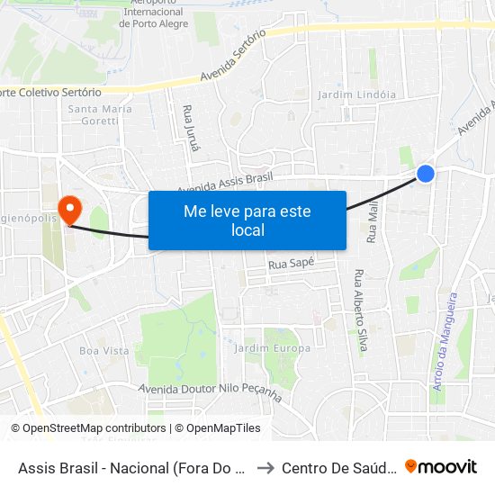 Assis Brasil - Nacional (Fora Do Corredor) to Centro De Saúde Iapi map