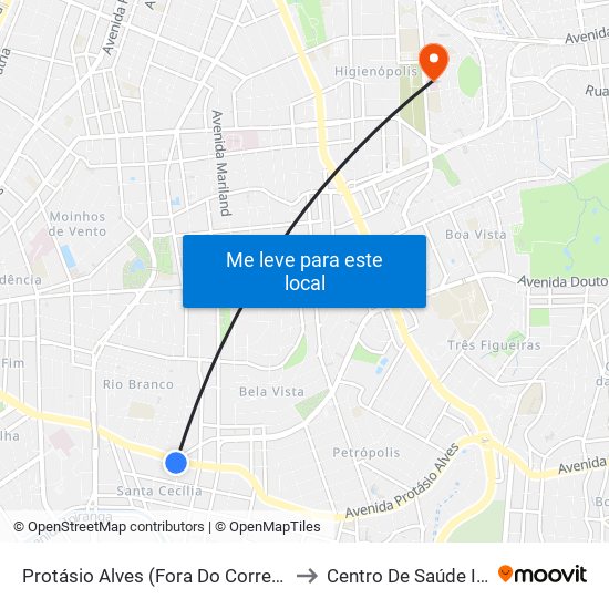 Protásio Alves (Fora Do Corredor) to Centro De Saúde Iapi map