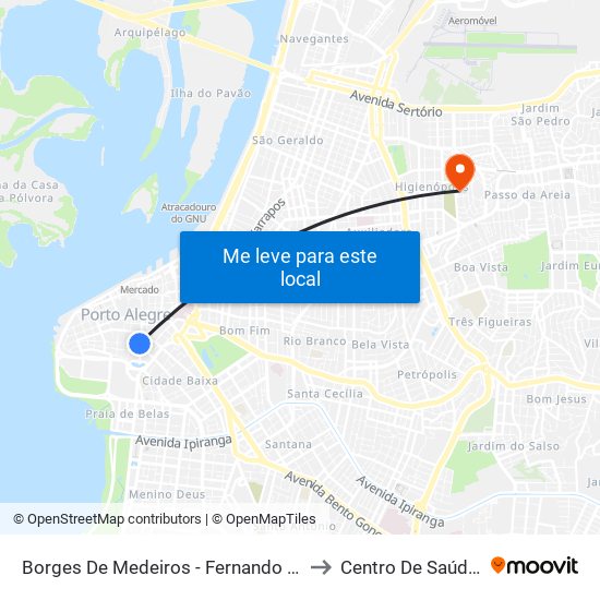 Borges De Medeiros - Fernando Machado to Centro De Saúde Iapi map