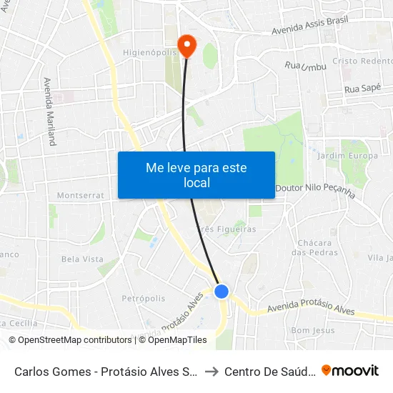 Carlos Gomes - Protásio Alves Sn (Piso 1) to Centro De Saúde Iapi map