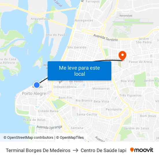 Terminal Borges De Medeiros to Centro De Saúde Iapi map