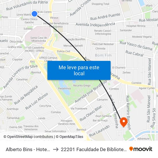 Alberto Bins - Hotel Plaza São Rafael to 22201 Faculdade De Biblioteconomia E Comunicação map