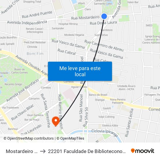 Mostardeiro - Parcão to 22201 Faculdade De Biblioteconomia E Comunicação map