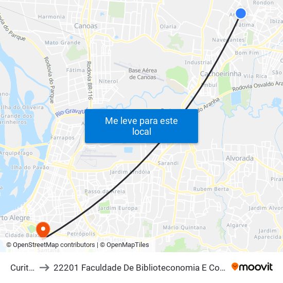Curitiba to 22201 Faculdade De Biblioteconomia E Comunicação map