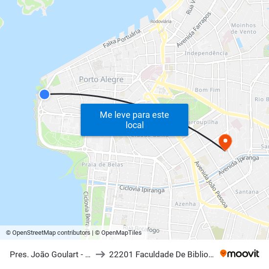Pres. João Goulart - Usina Do Gasômetro to 22201 Faculdade De Biblioteconomia E Comunicação map