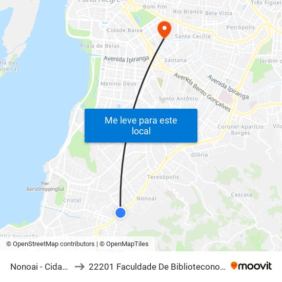 Nonoai - Cidade Jardim to 22201 Faculdade De Biblioteconomia E Comunicação map