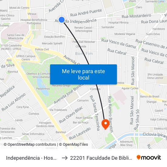 Independência - Hosp. Presidente Vargas Bc to 22201 Faculdade De Biblioteconomia E Comunicação map