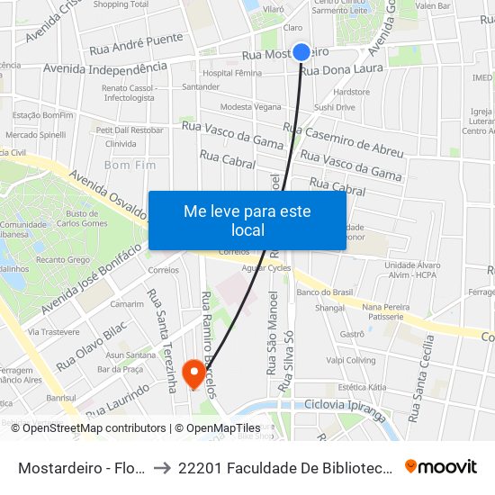 Mostardeiro - Florêncio Ygartua to 22201 Faculdade De Biblioteconomia E Comunicação map