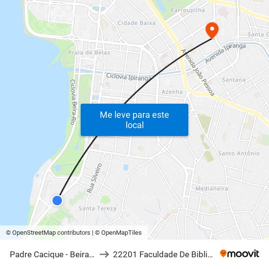 Padre Cacique - Beira-Rio (Fora Do Corredor) to 22201 Faculdade De Biblioteconomia E Comunicação map