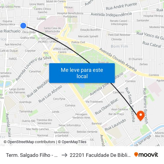 Term. Salgado Filho - Entre Dr. Flores E Vigário to 22201 Faculdade De Biblioteconomia E Comunicação map