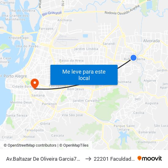 Av.Baltazar De Oliveira Garcia7190 (Corredor C/B) - Rubem Berta Porto Alegre - Rs 91180-005 Brasil to 22201 Faculdade De Biblioteconomia E Comunicação map