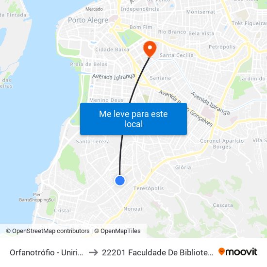 Orfanotrófio - Uniritter/Rede Pampa to 22201 Faculdade De Biblioteconomia E Comunicação map
