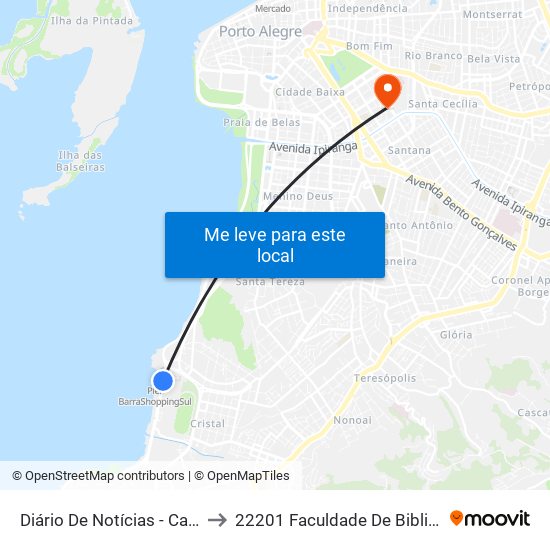 Diário De Notícias - Catamarã / Barra Shopping to 22201 Faculdade De Biblioteconomia E Comunicação map