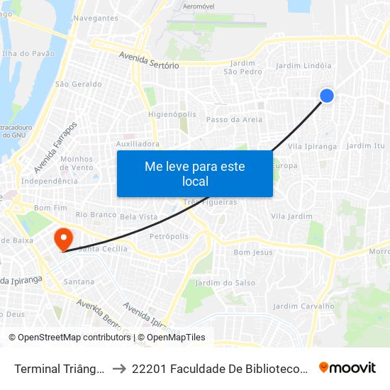 Terminal Triângulo (18)(24) to 22201 Faculdade De Biblioteconomia E Comunicação map