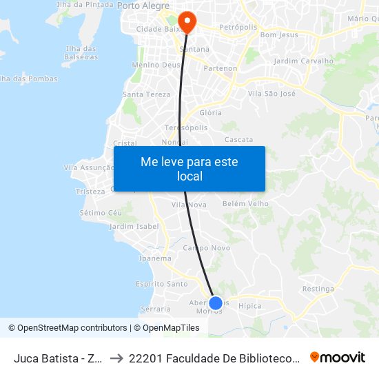 Juca Batista - Zaffari Hípica to 22201 Faculdade De Biblioteconomia E Comunicação map