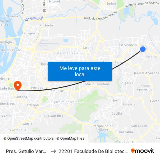 Pres. Getúlio Vargas - Parada 56 to 22201 Faculdade De Biblioteconomia E Comunicação map