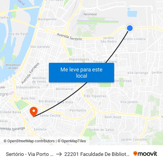 Sertório - Via Porto (Fora Do Corredor) to 22201 Faculdade De Biblioteconomia E Comunicação map
