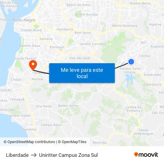 Liberdade to Uniritter Campus Zona Sul map