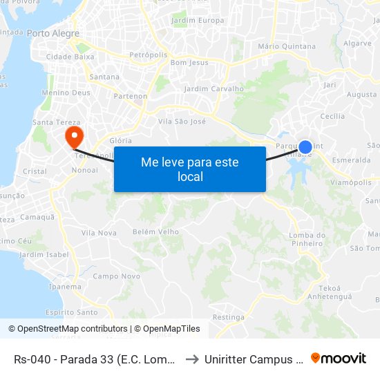 Rs-040 - Parada 33 (E.C. Lomba Do Sabão) to Uniritter Campus Zona Sul map