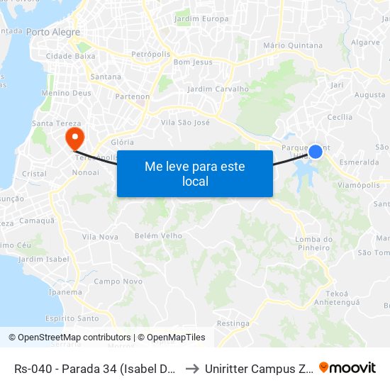 Rs-040 - Parada 34 (Isabel De Espanha) to Uniritter Campus Zona Sul map
