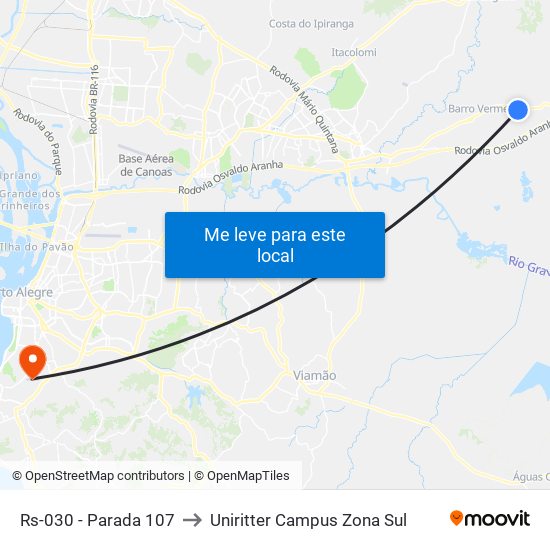 Rs-030 - Parada 107 to Uniritter Campus Zona Sul map