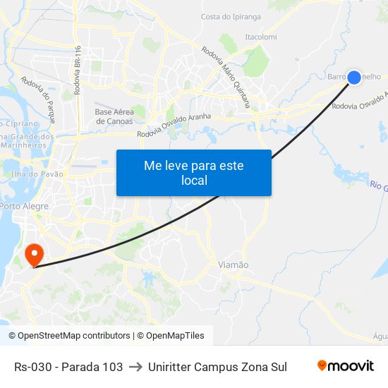 Rs-030 - Parada 103 to Uniritter Campus Zona Sul map