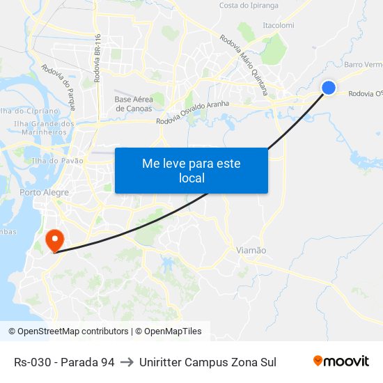 Rs-030 - Parada 94 to Uniritter Campus Zona Sul map