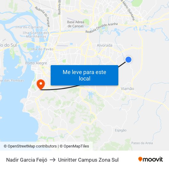 Nadir Garcia Feijó to Uniritter Campus Zona Sul map