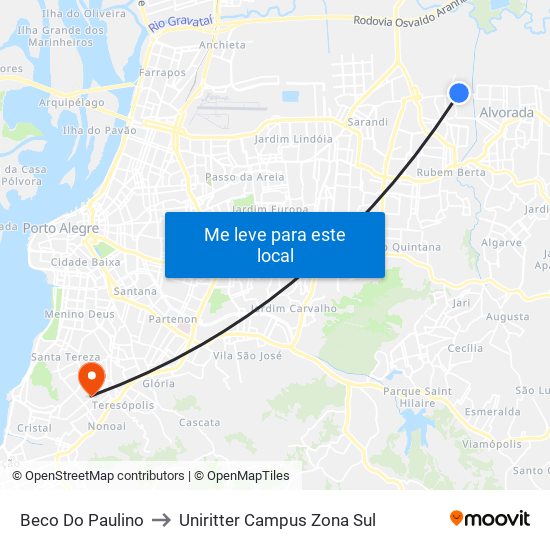 Beco Do Paulino to Uniritter Campus Zona Sul map