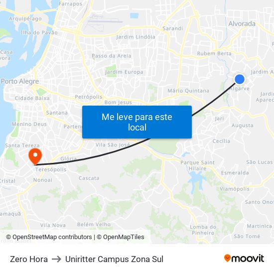 Zero Hora to Uniritter Campus Zona Sul map