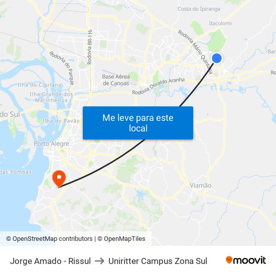 Jorge Amado - Rissul to Uniritter Campus Zona Sul map