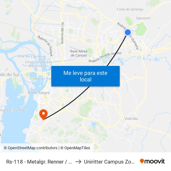 Rs-118 - Metalgr. Renner / Havan to Uniritter Campus Zona Sul map