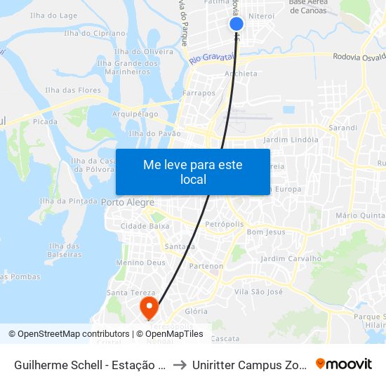 Guilherme Schell - Estação Niterói to Uniritter Campus Zona Sul map