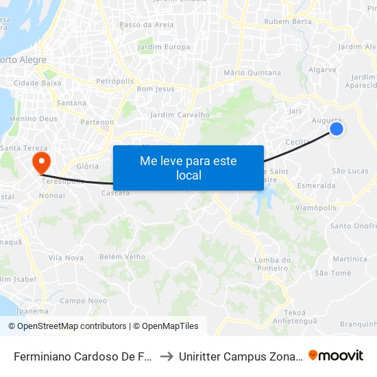 Ferminiano Cardoso De Fraga to Uniritter Campus Zona Sul map