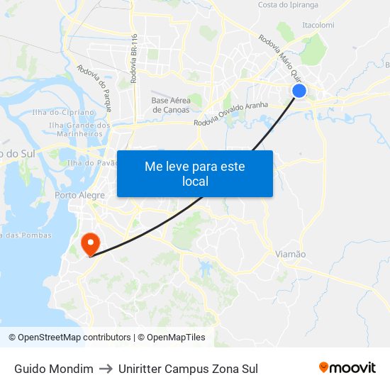 Guido Mondim to Uniritter Campus Zona Sul map