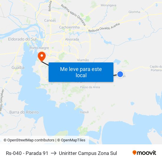 Rs-040 - Parada 91 to Uniritter Campus Zona Sul map