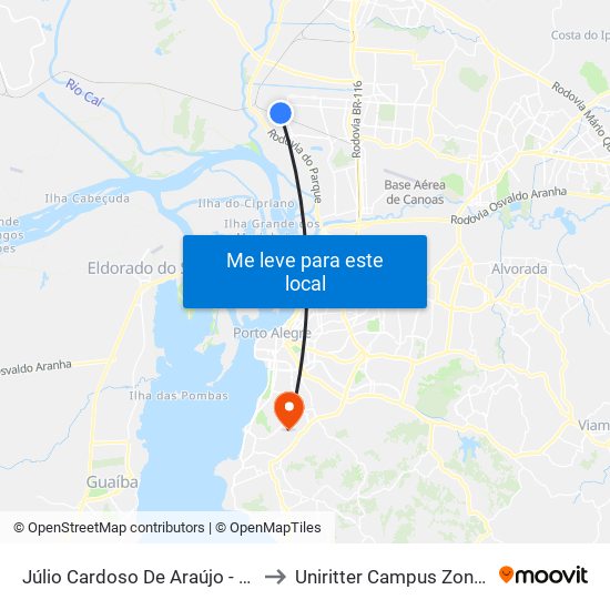 Júlio Cardoso De Araújo - D285 to Uniritter Campus Zona Sul map