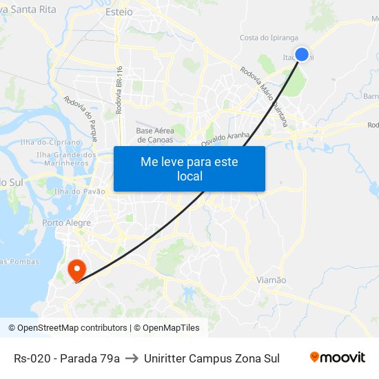 Rs-020 - Parada 79a to Uniritter Campus Zona Sul map