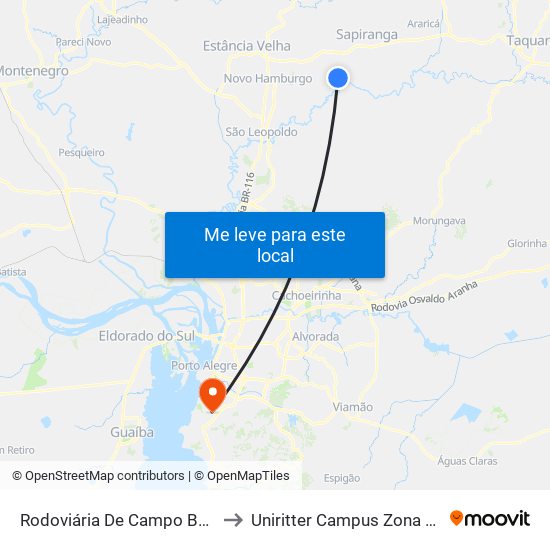 Rodoviária De Campo Bom to Uniritter Campus Zona Sul map