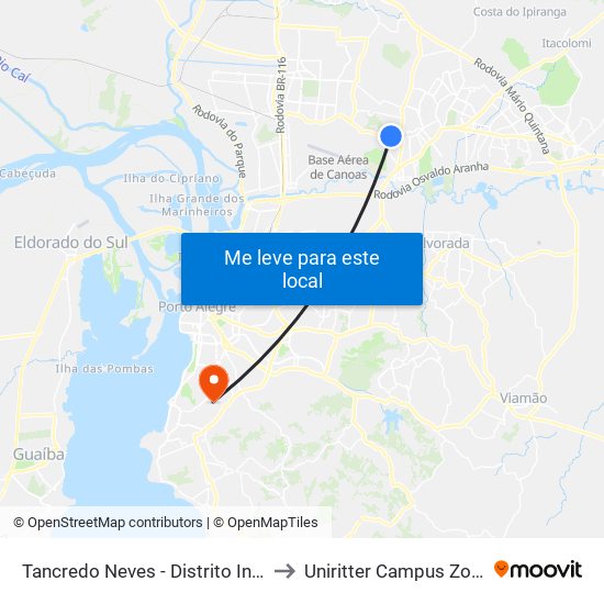 Tancredo Neves - Distrito Industrial to Uniritter Campus Zona Sul map