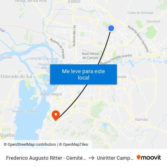 Frederico Augusto Ritter - Cemitério Memorial Da Colina to Uniritter Campus Zona Sul map